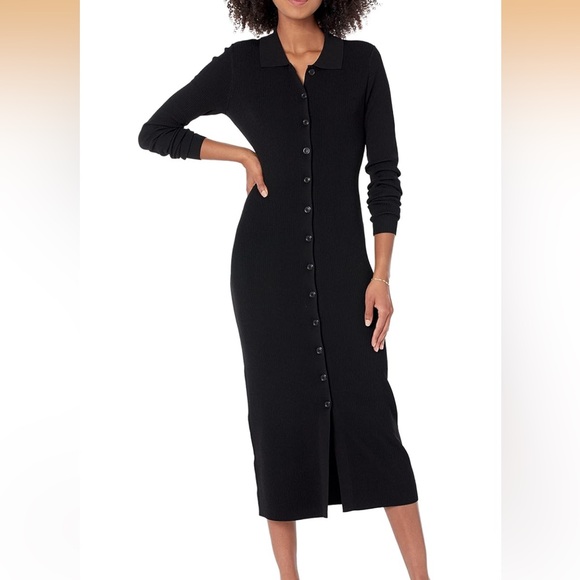 NEW THE DROP Elegant Black Button-Down Dress Jaxon rib sweater dress - Picture 3 of 16
